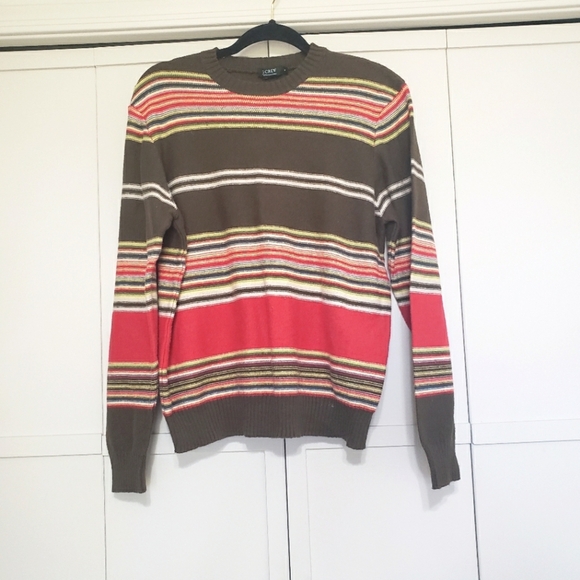J.Crew Red and Olive Striped Retro‎ Italian Cotton Sweater medium - Picture 1 of 7